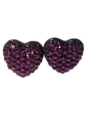 Retro Glittery Heart Shaped Stud Earrings Purple Rhinestones Valentines Day